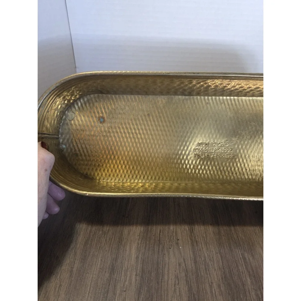 Elongated Hammered Brass Planter Vintage